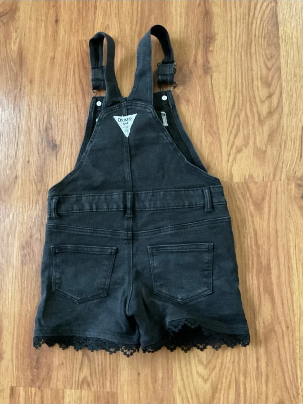 Black OshKosh B’Gosh Black Short Overalls with Black Lace Hem Girls  Size 6/6X